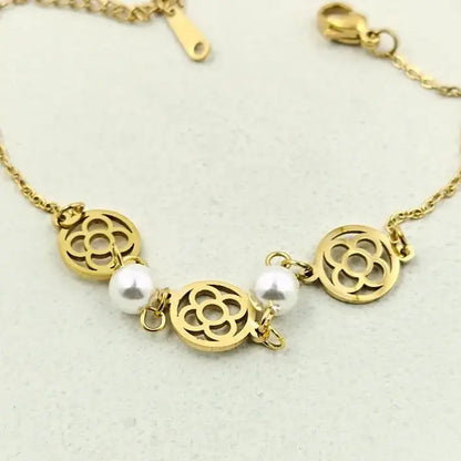 Gold Floral and Pearl Bracelet