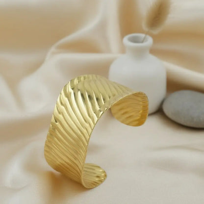 Gold Ribbed Cuff Bracelet