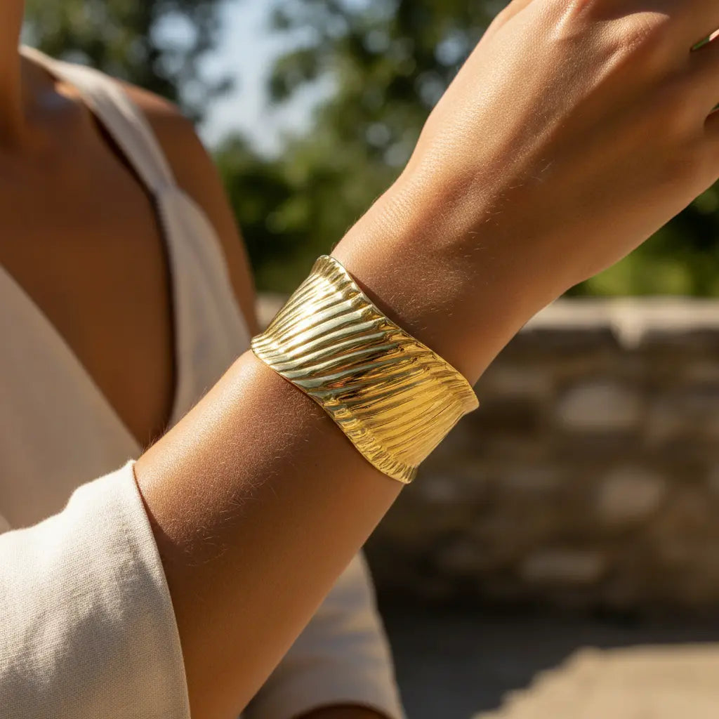 Gold Ribbed Cuff Bracelet