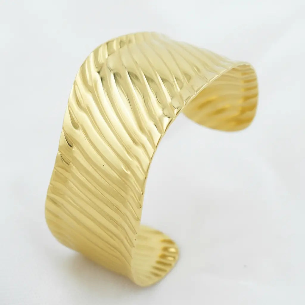 Gold Ribbed Cuff Bracelet