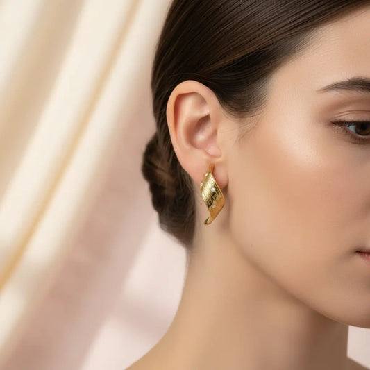 Textured Wave Leaf Earrings