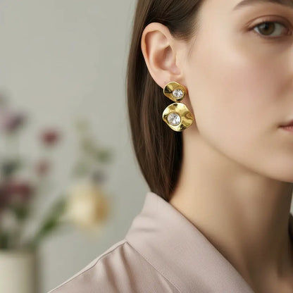 Gold & Crystal Drop Earrings