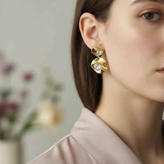 Gold & Crystal Drop Earrings