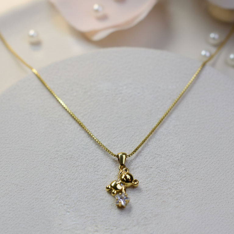 Golden Teddy Charm Necklace