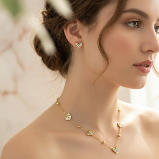 Crystal Heart Necklace Studs