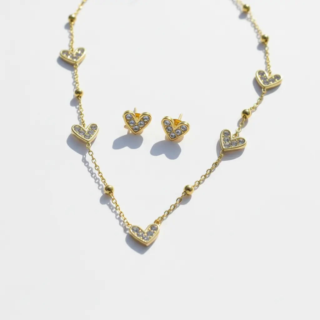 Crystal Heart Necklace Studs
