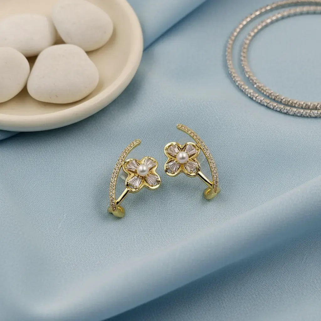Pearl Flower Arc Earrings