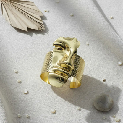 Gold Abstract Face Hammered Cuff