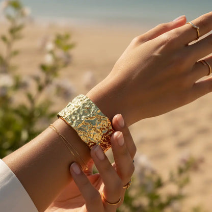 Gold Heavily Textured Wide Cuff