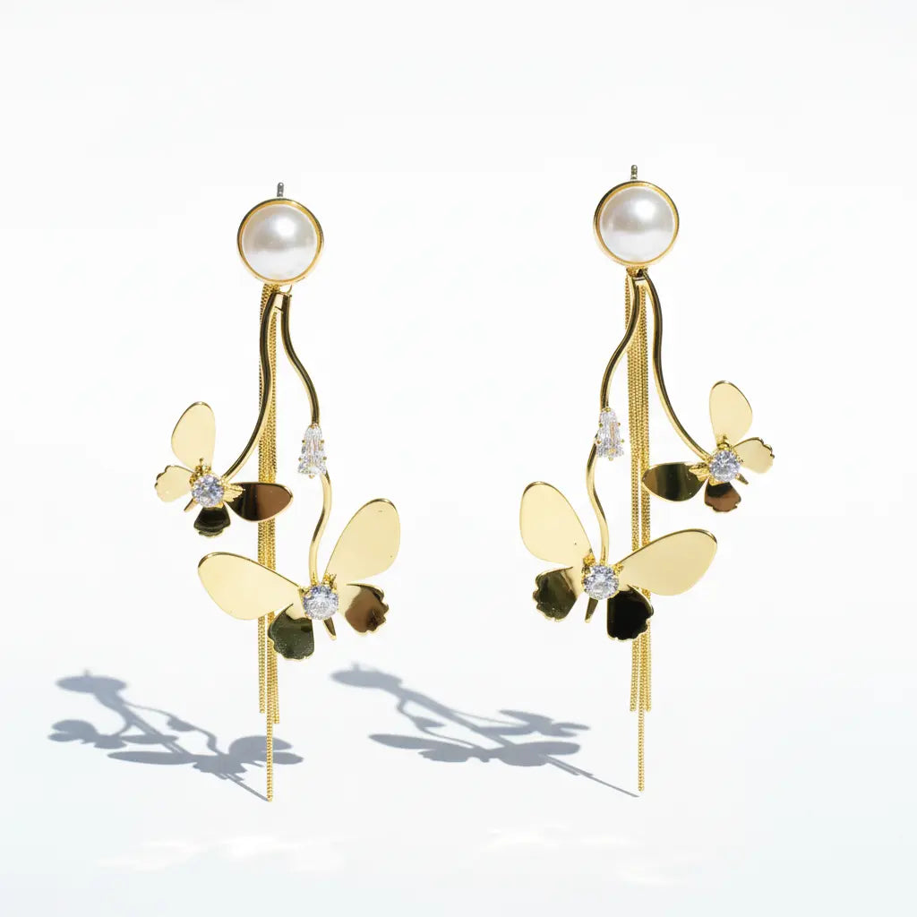 Golden Flutter Pearl Earrings