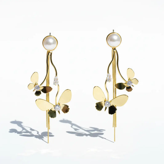 Golden Flutter Pearl Earrings
