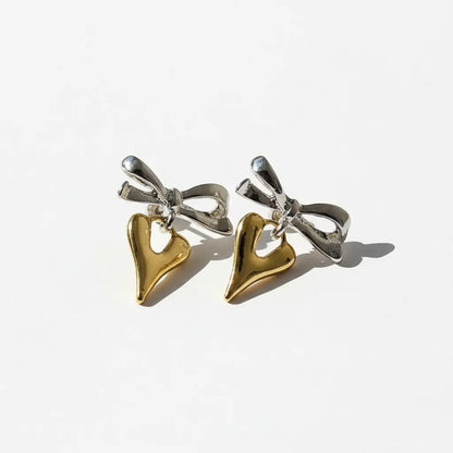 Silver Bow Gold Heart Earrings