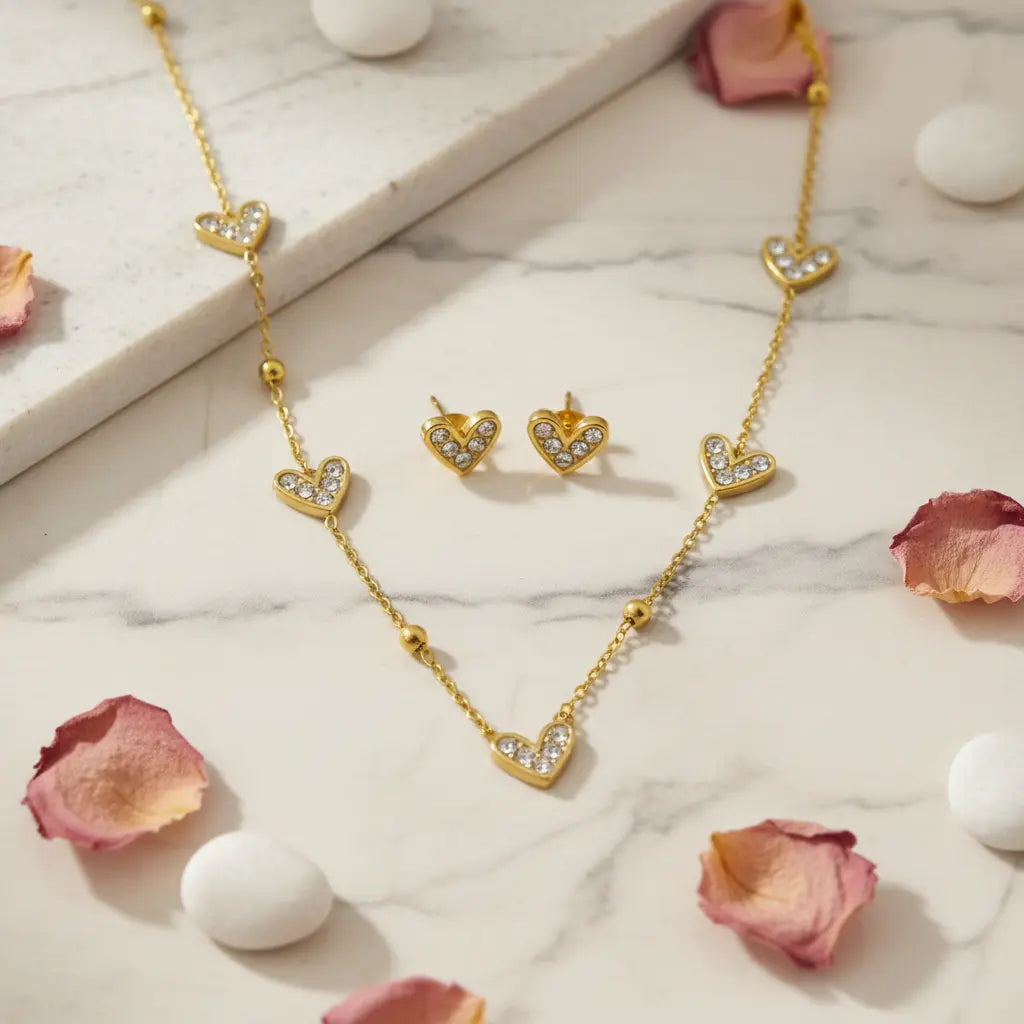 Crystal Heart Necklace Studs