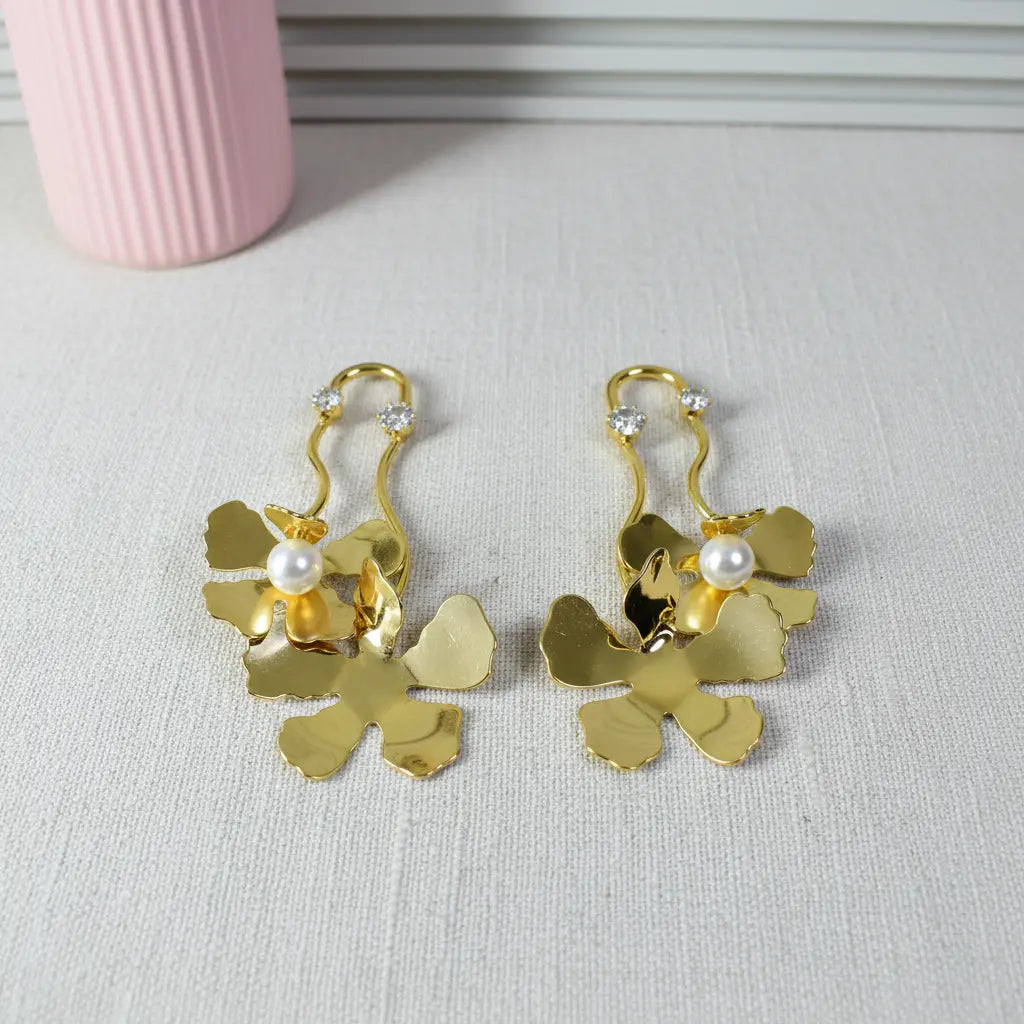 Golden Petal Drop Earrings