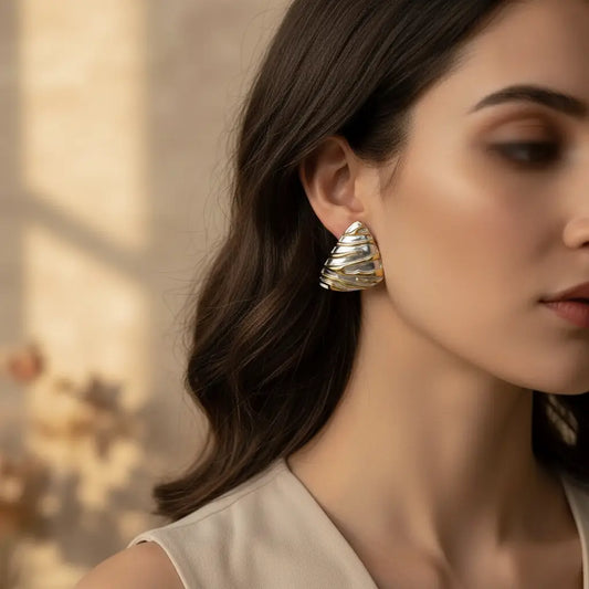 Two Tone Ribbed Statement Stud Earrings
