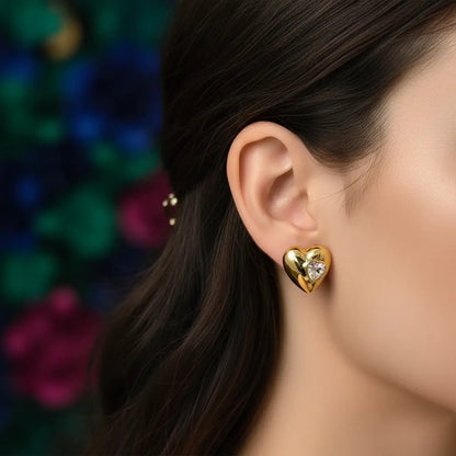 Crystal Inset Heart Stud Earrings