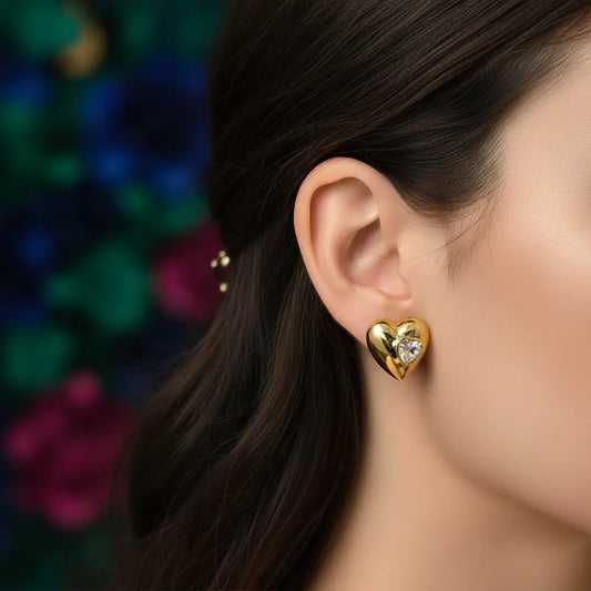 Crystal Inset Heart Stud Earrings