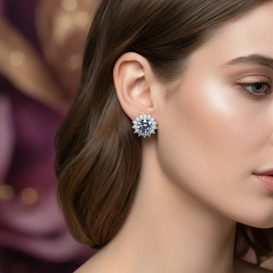 Radiant Halo Zirconia Stud Earrings