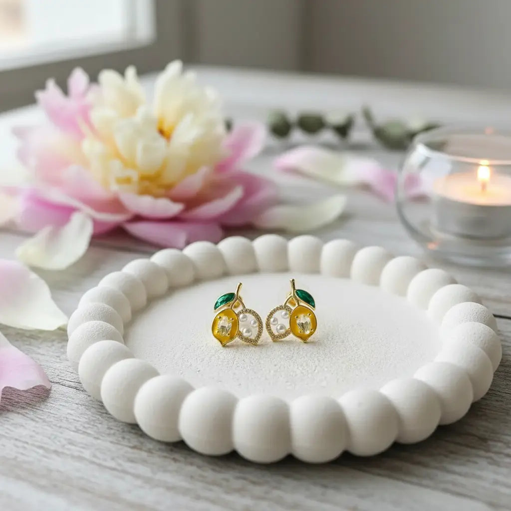 Crystal Lemon Pearl Stud Earrings