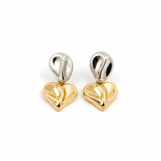 Two Tone Heart Drop Earrings