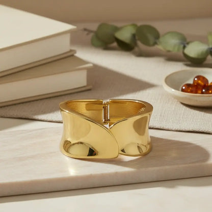 Gold High Sheen Concave Bangle
