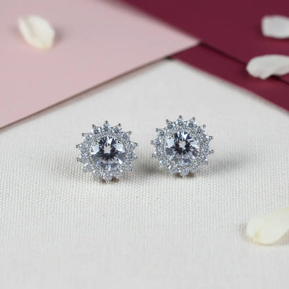 Radiant Halo Zirconia Stud Earrings