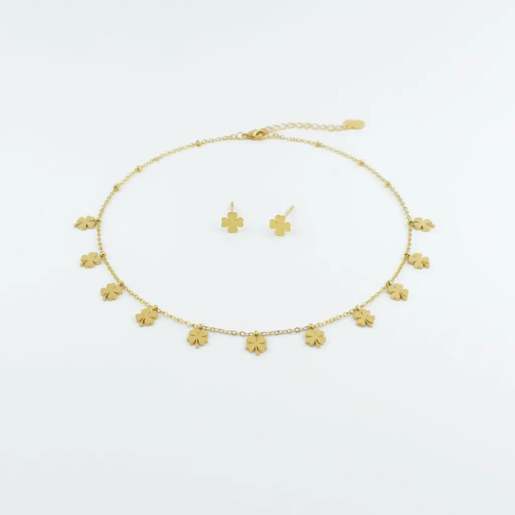Gold Clover Charm Necklace Set