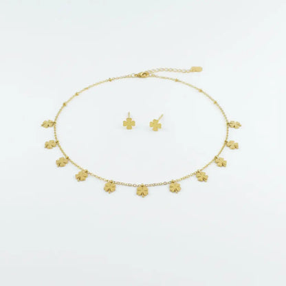 Gold Clover Charm Necklace Set