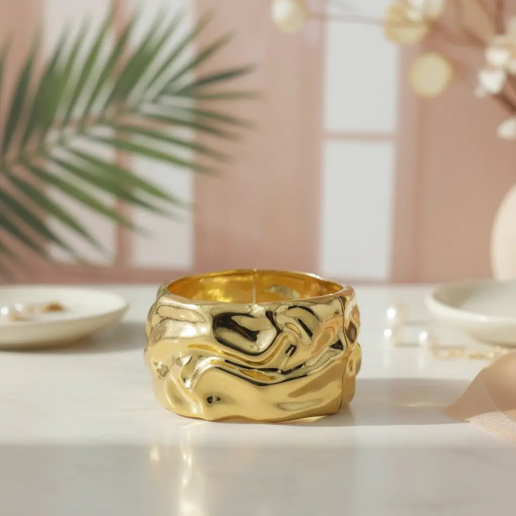 Hammered Gold Organic Bangle