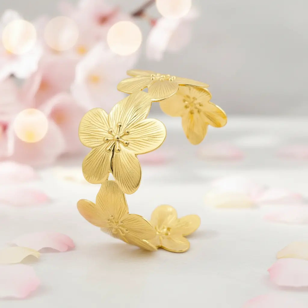 Gold Textured Floral Cuff