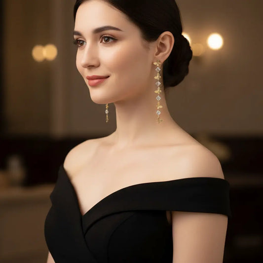 Crystal Butterfly Long Drop Earrings