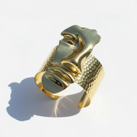 Gold Abstract Face Hammered Cuff