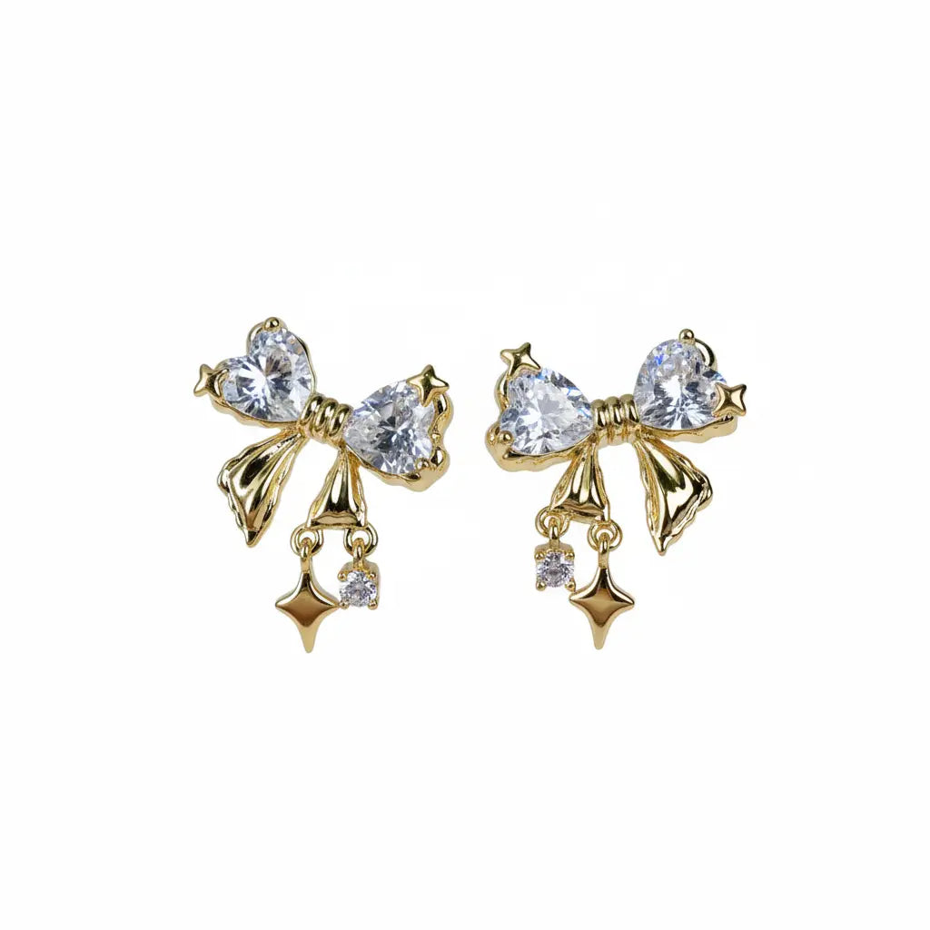 Sparkling Bow Charm Earrings