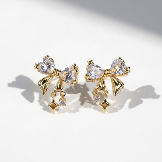 Sparkling Bow Charm Earrings