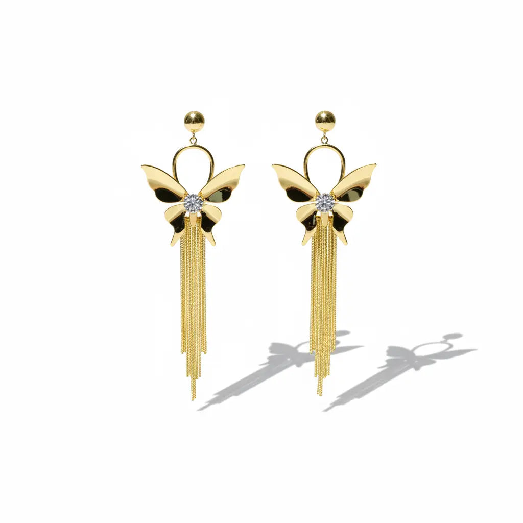 Golden Butterfly Tassel Earrings
