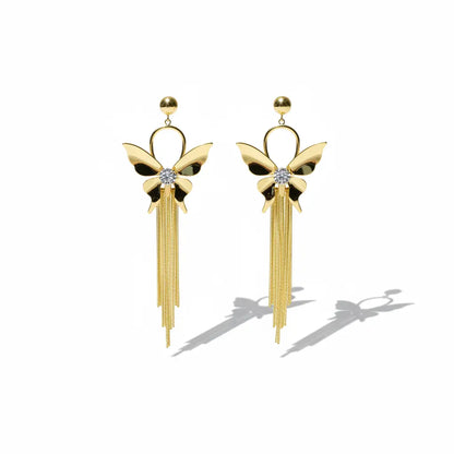 Golden Butterfly Tassel Earrings