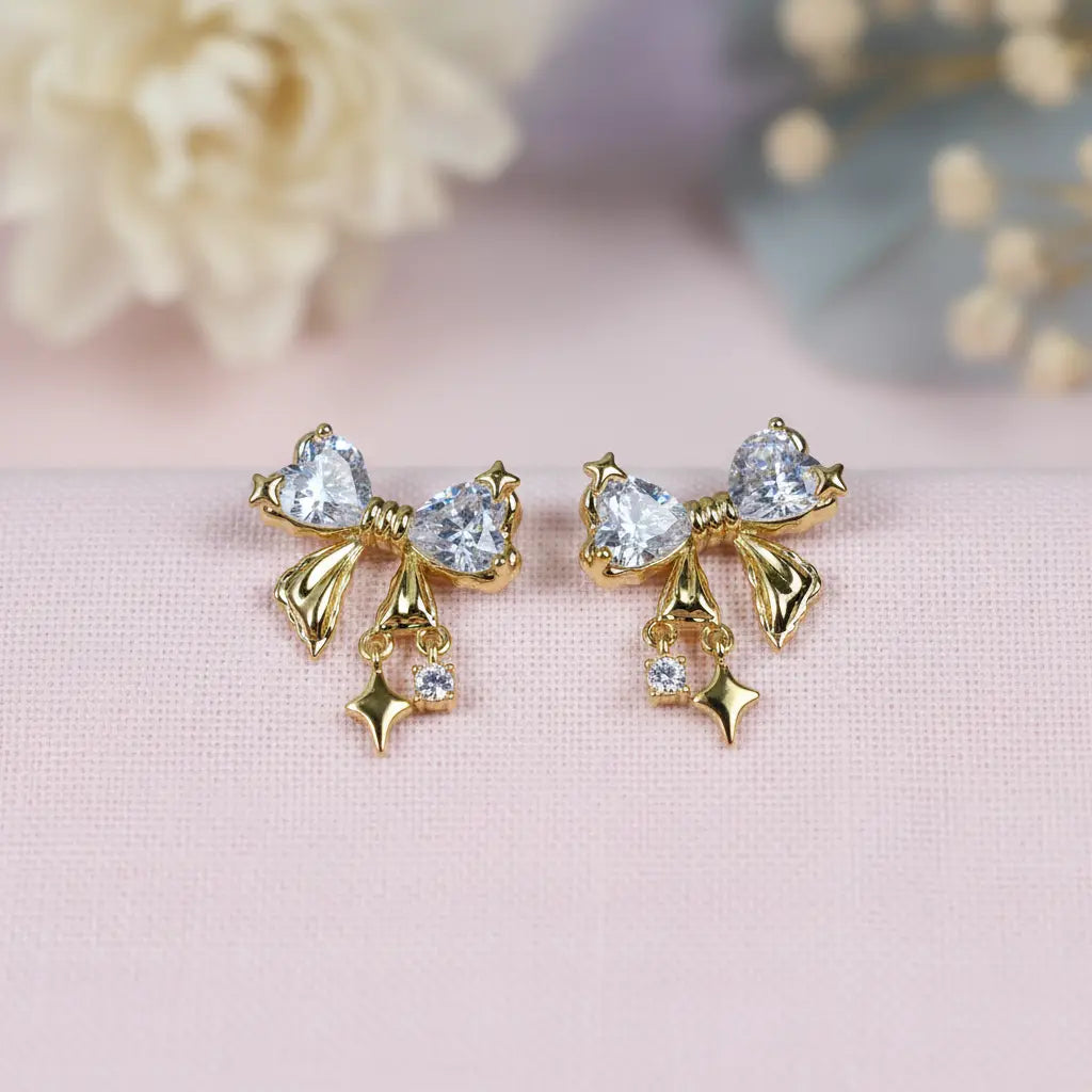 Sparkling Bow Charm Earrings
