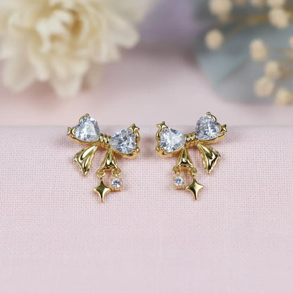 Sparkling Bow Charm Earrings