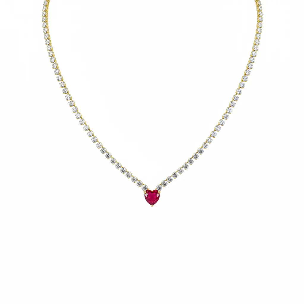 Ruby Heart Tennis Necklace