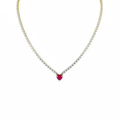 Ruby Heart Tennis Necklace