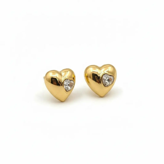 Crystal Inset Heart Stud Earrings