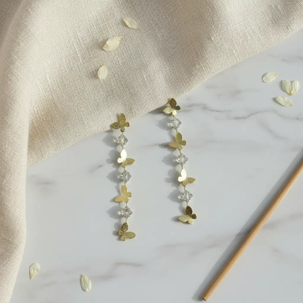 Crystal Butterfly Long Drop Earrings