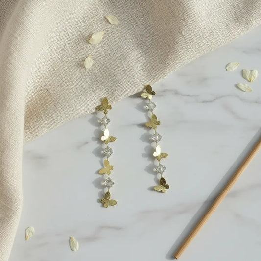 Crystal Butterfly Long Drop Earrings