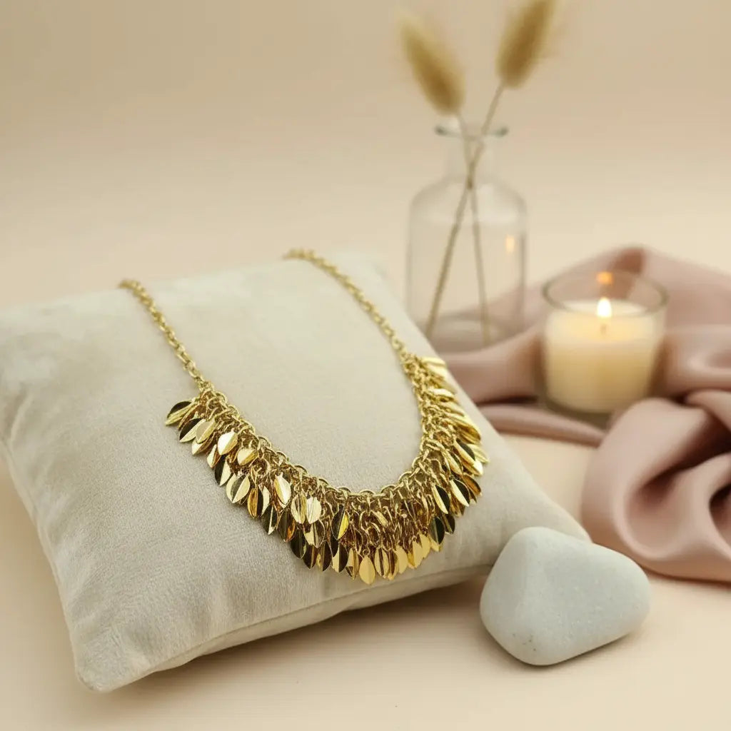 Golden Cascade Tassel Collar Necklace
