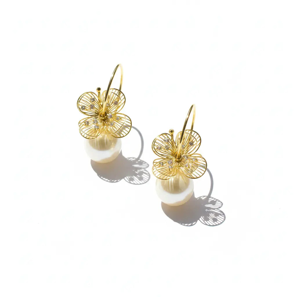 Golden Blossom Pearl Hoop Earrings