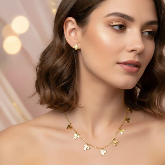 Gold Multi Star Necklace Set