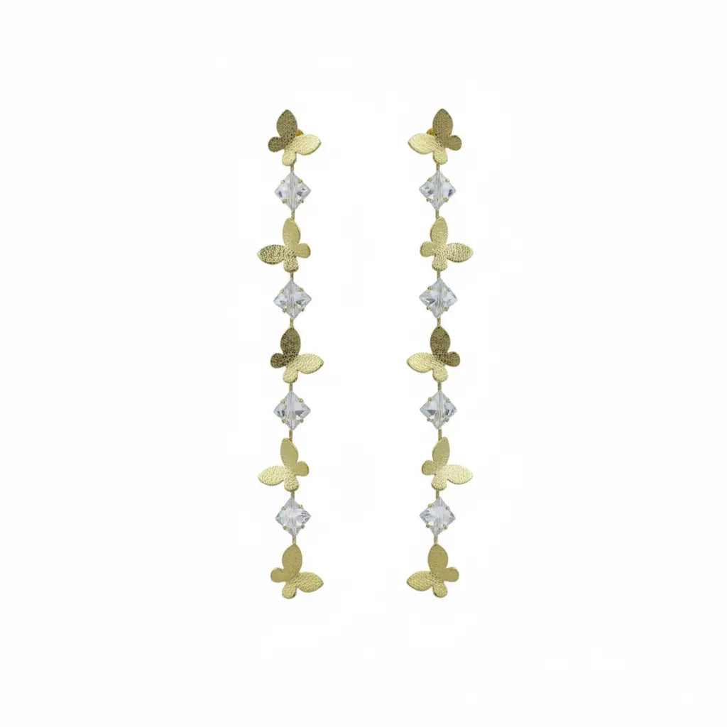 Crystal Butterfly Long Drop Earrings