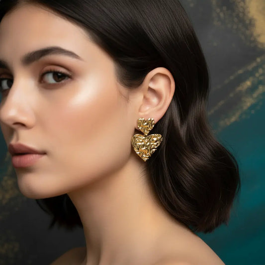 Hammered Heart Drop Earrings