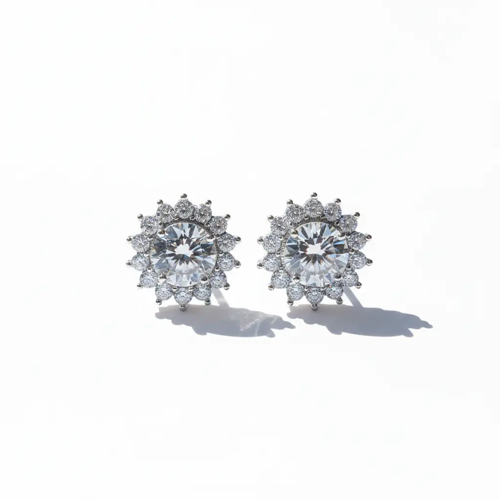 Radiant Halo Zirconia Stud Earrings