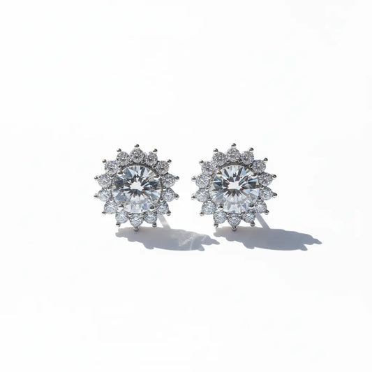 Radiant Halo Zirconia Stud Earrings